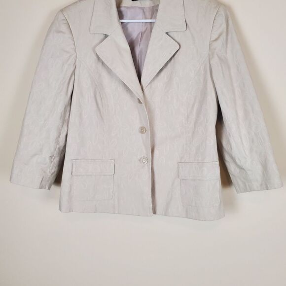 Tribal Flower Print Tan Blazer Jacket Size 12 - Picture 4 of 8